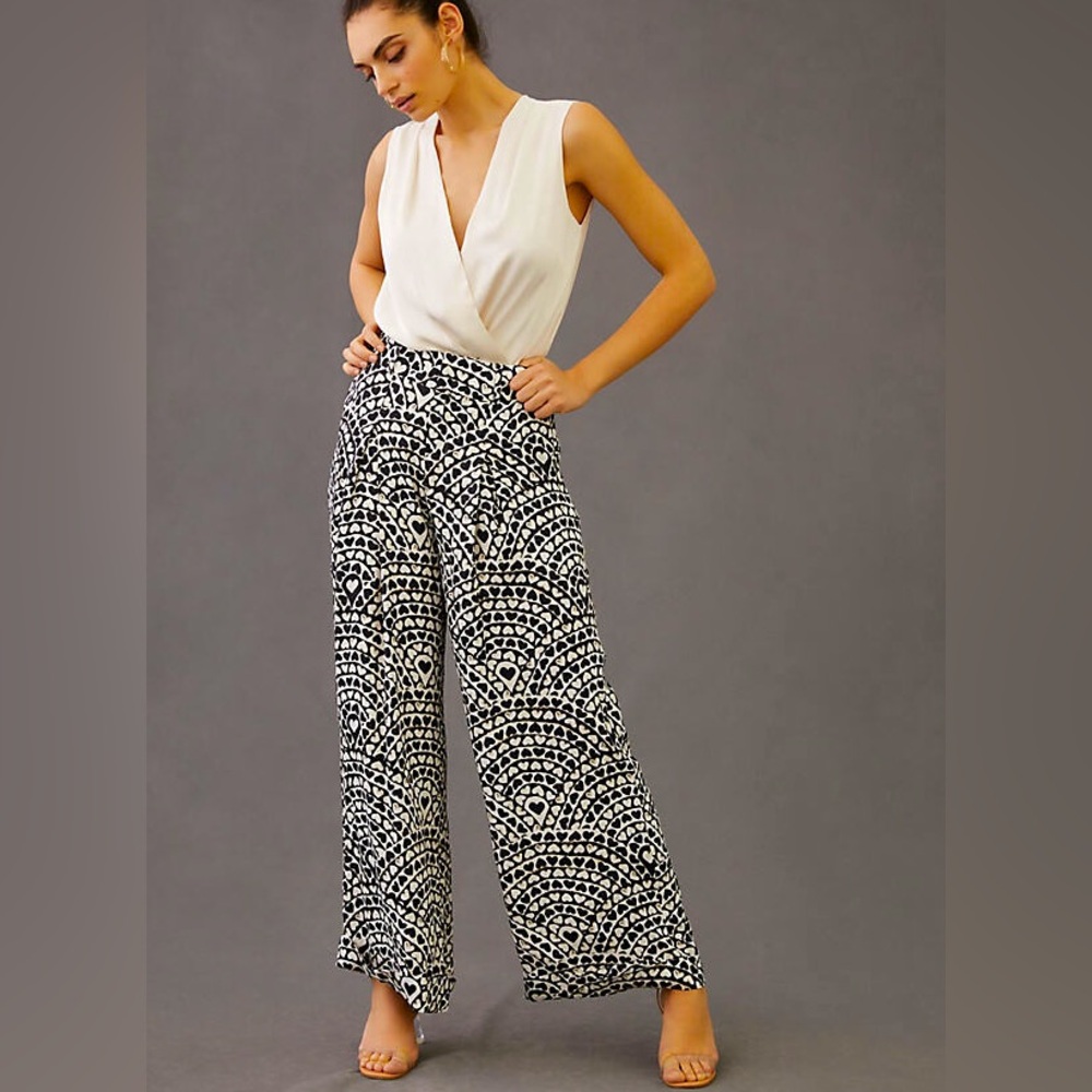 Farm Rio Heart Pleated Wide-Leg Pants